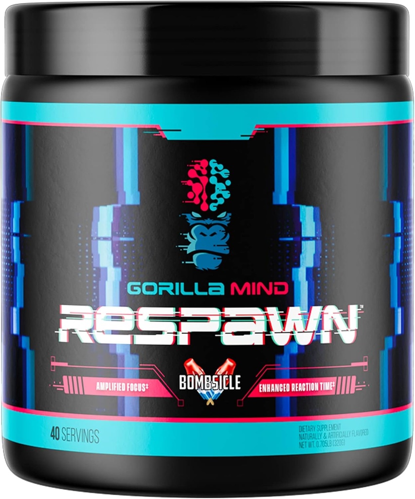 Gorilla Mind Respawn (Bombsicle) - Advanced Gaming Supplement for Amplified Focus, Enhanced Reaction Time and Clean Energy (40 Servings)