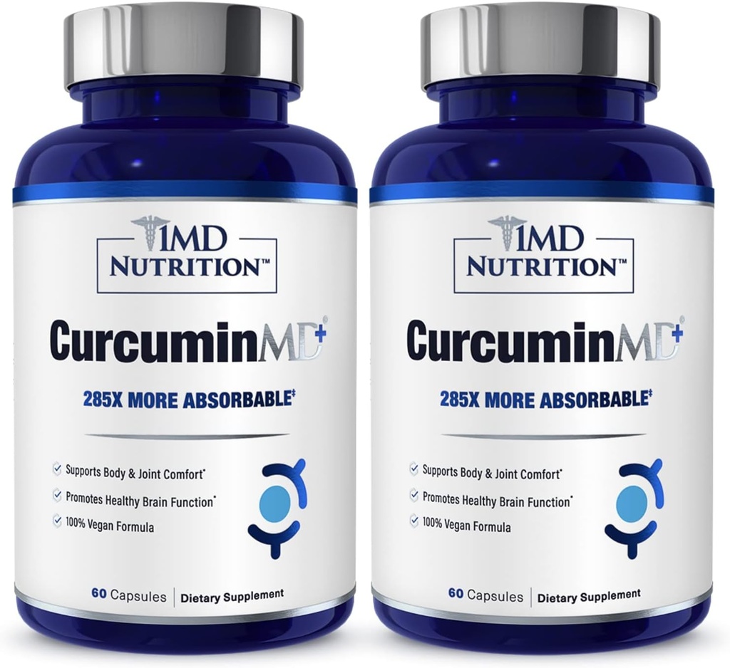 1MD Nutrition CurcuminMD Plus - Kurkuma mit Boswellia Serrata - 285x Mehr absorbierbar | Gelenkschwierigkeit, Muskelrückgewinnung und Mood Unterstützung | 120 Kapseln (2-Pack)