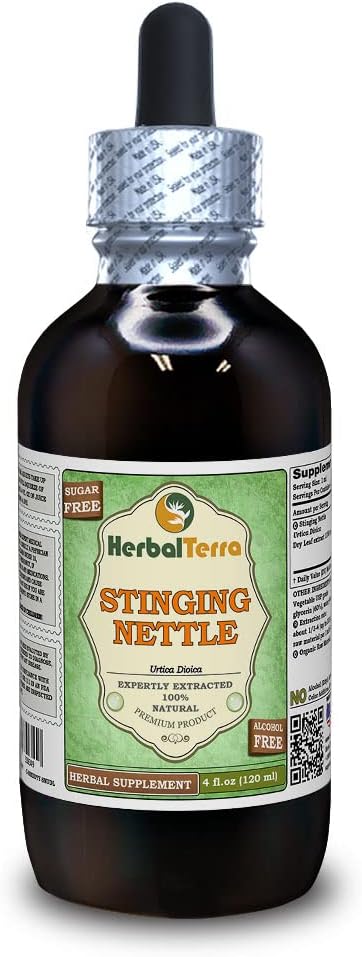 Sting Nettle (Urtica Dioica) Glycerit, Organic Dried Leaves Alcohol-Free Liquid Extract (Markenname: HerbalTerra, Proudly Made in USA) 4 fl.oz (120 ml)