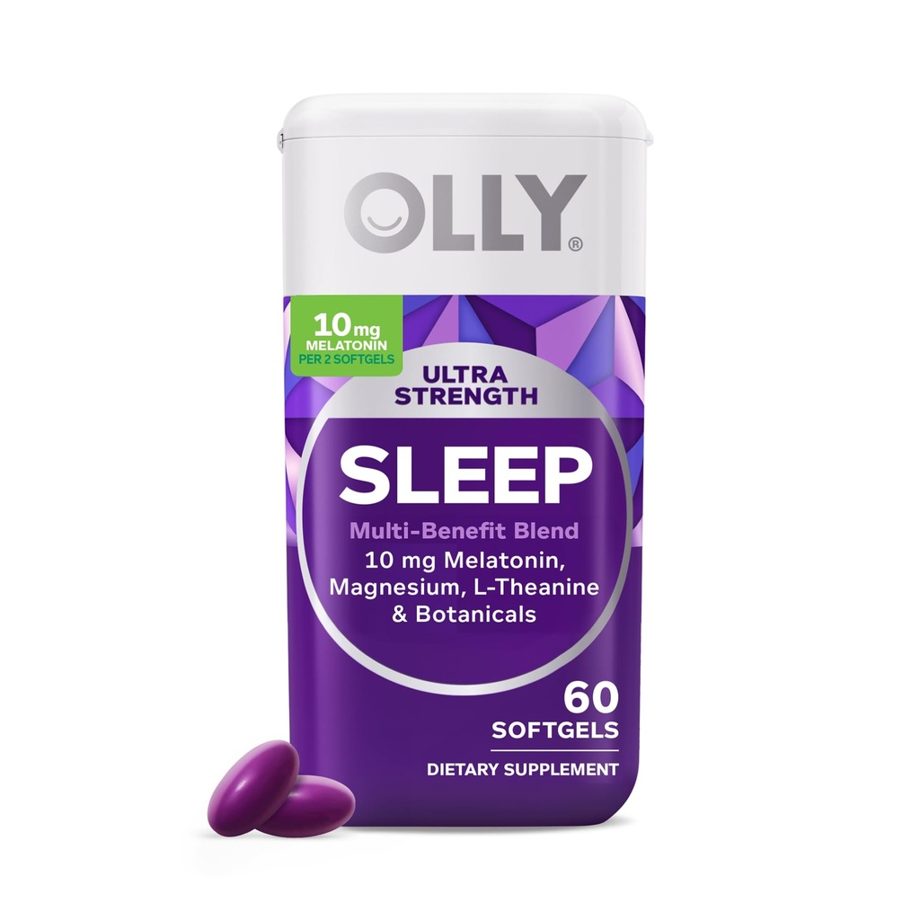 OLLY Ultra Strength Sleep Softgels, 10 mg Melatonin, L-Theanin, Kamille, Magnesium, Zitronenbalsam, unterstützt tiefen erholsamen Schlaf, nächtliche Schlafhilfe, Nicht-Gewohnheitsbildung - 60 Count