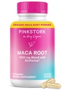 Pink Stork Maca Root Capsules für Damen – Bio Maca mit BioPerine® für Hormonal Balance, Energy + Wellness – unterstützt Perimenopause, Menstrual Health und Vitalität