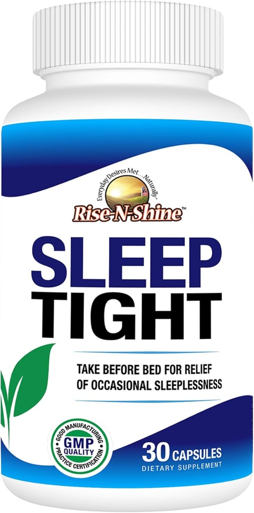 Rise-N-Shine Sleep Tight Supplemento con 5 HTP, Magnesio, GABA e L-teanina - per le donne e gli uomini - 30 giorni di alimentazione (30 capsule)
