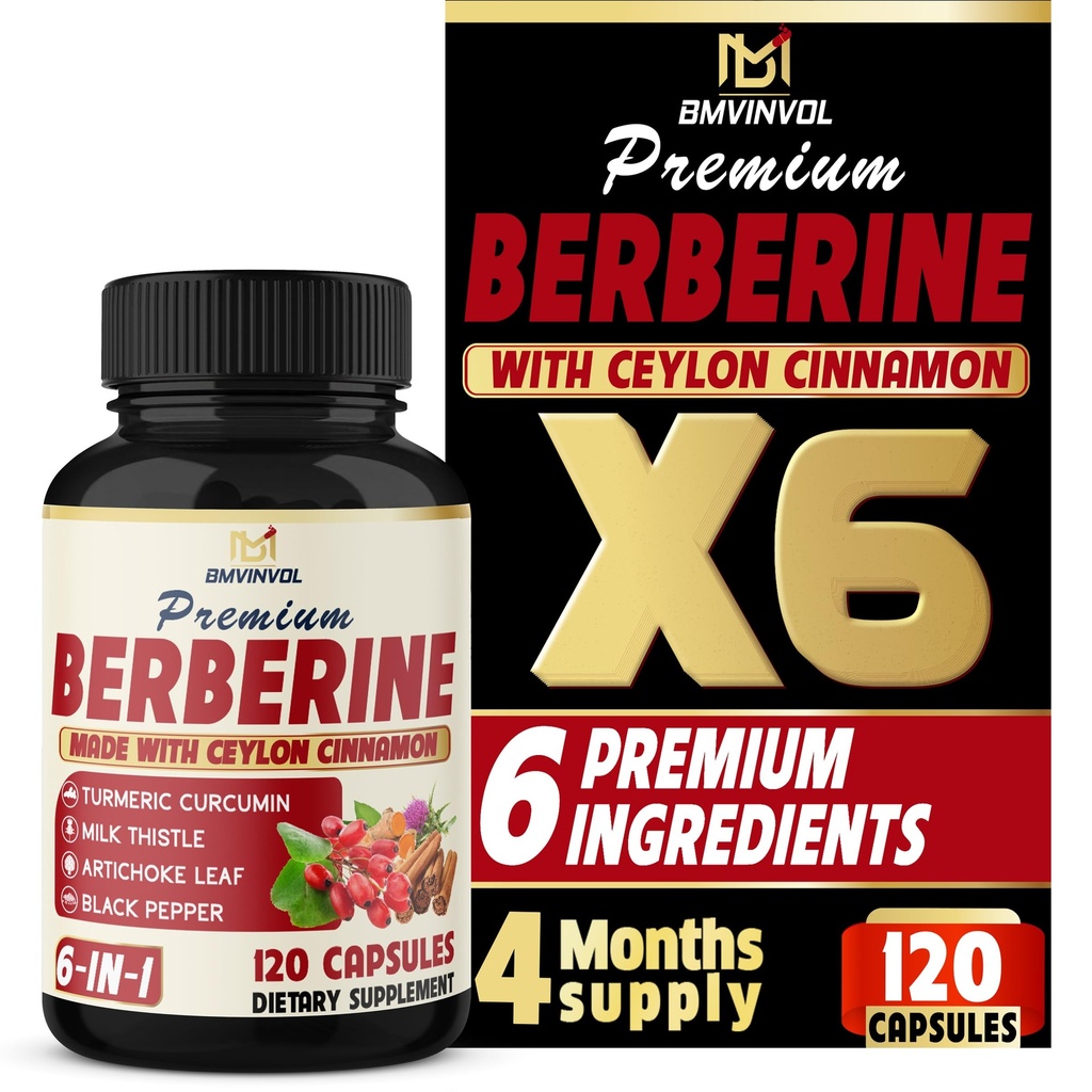 BMVINVOL 6in1 Supplément berbère avec cannelle Ceylan, racine tumère, chardon de lait, artichaut, poivre noir -120 capsules pour 4 mois d'approvisionnement