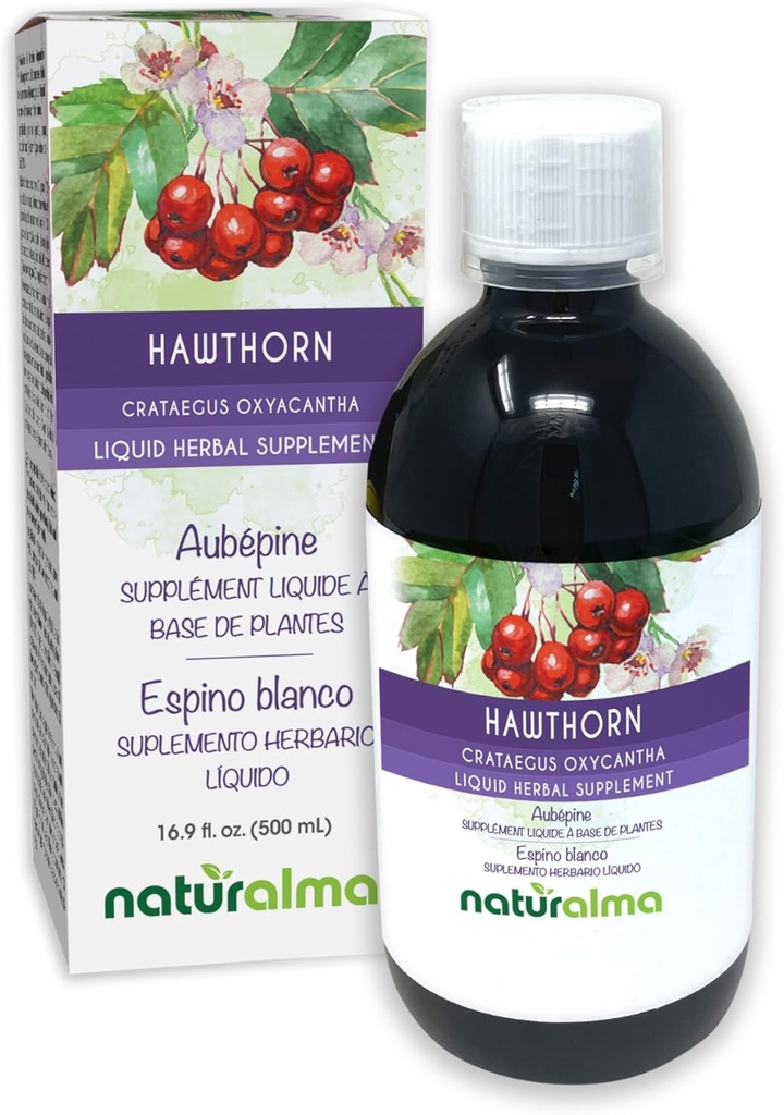 Naturalma Hawthorn (Crataegus oxyacantha) Blatt und Blume Alkoholfreie Tinktur - 16.9 fl oz Flüssiger Extrakt in Tropfen - Kräuterergänzung - Vegan