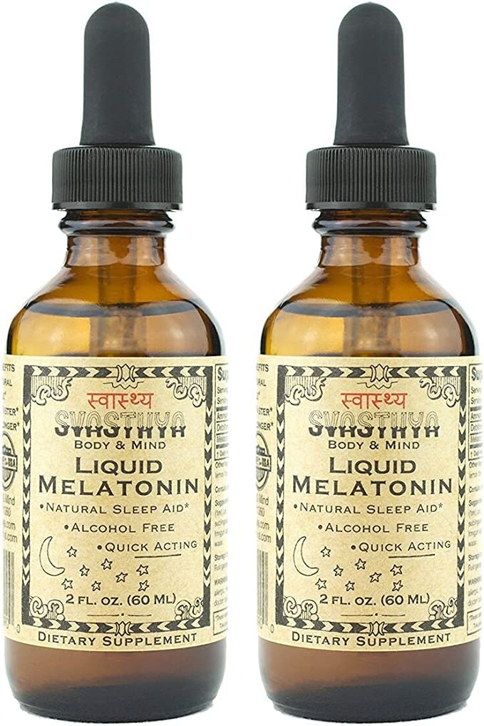 SVASTHYA BODY & MIND Liquid Melatonin - Promuove il sonno naturale - Alcol Free per adulti e bambini, Made in the USA, 2 oz, Confezione da 2