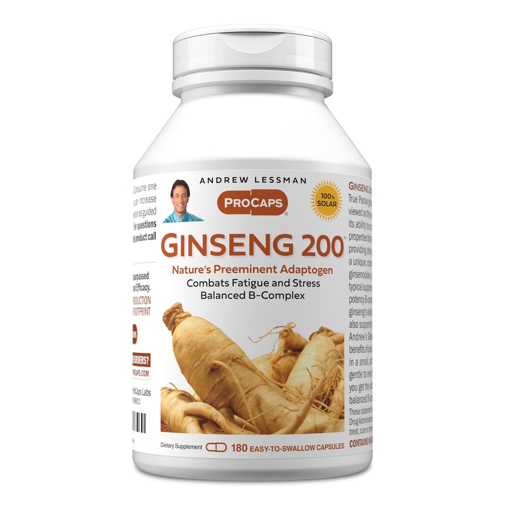 ANDREW LESSMAN Ginseng 200mg - 180 Kapseln - Standardisierter Extrakt zur Unterstützung von Wohlbefinden. Adaptogen, bekämpft Fatigue und Stress. Sanfte, kleine, einfach zu wandige Kapseln. Keine Zusatzstoffe