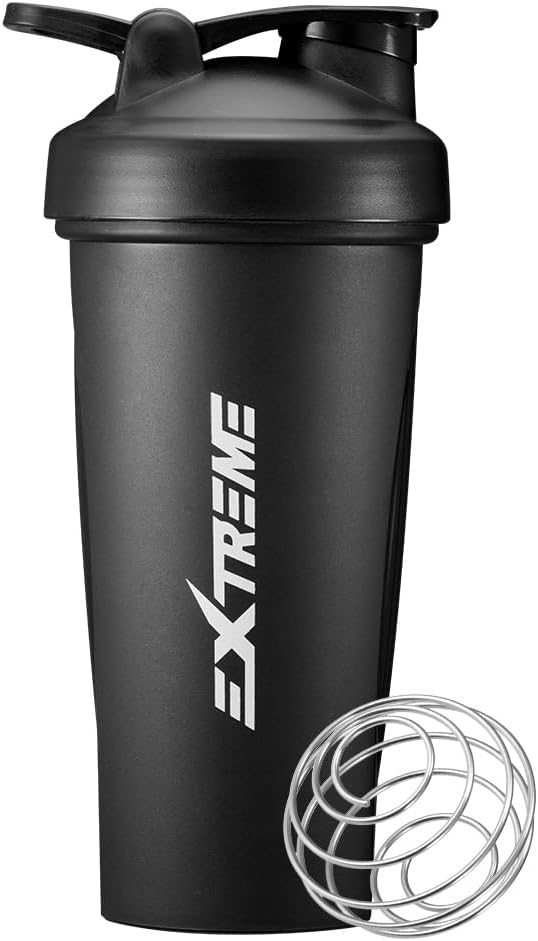 EXTREME Classic Shaker Bottiglia con filo Whisk, Perfetto per Protein Shakes e Pre Workout, Leak Proof Shaker Cups, BPA Free, Lavastoviglie SAFE, 24 oncia, Nero
