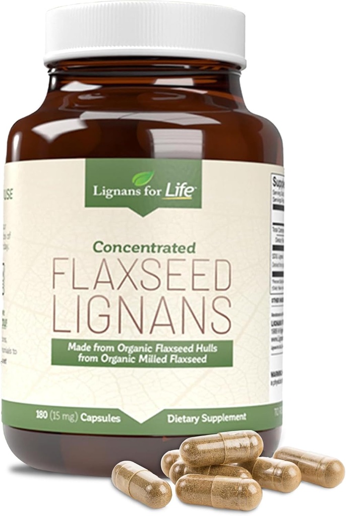 Lignans for Life Flaxseed Lignans for Dogs & People + SDG - Omega 3 Fettsäuren, High Fiber Antioxidants - Verbessern Sie Shiny Coat, Verdauungs- und Herzgesundheit für Hunde, 15mg, 180 Flaxseed Capsules, 1 Pack
