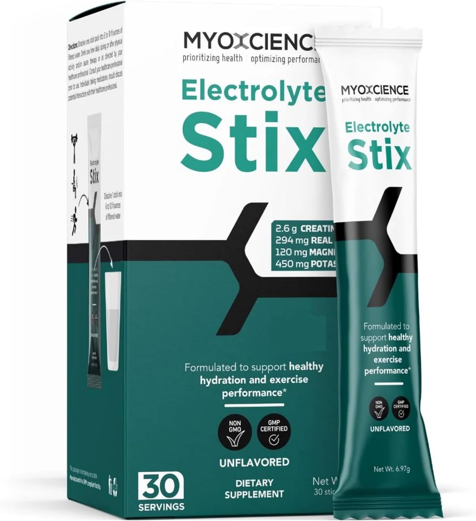 MYOXCIENCE Elektrolyt STIX | Kreatin Elektrolytpulver | Erholung aus Übung & Muskelentwicklung w/Real Salz (Unflavored) (Stix 30 ct)