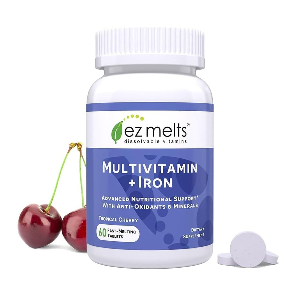 EZ Melts dissolvable multivitamine avec du fer pour les femmes et les hommes, sans sucre, 1-Mois d'approvisionnement - 1 Pack