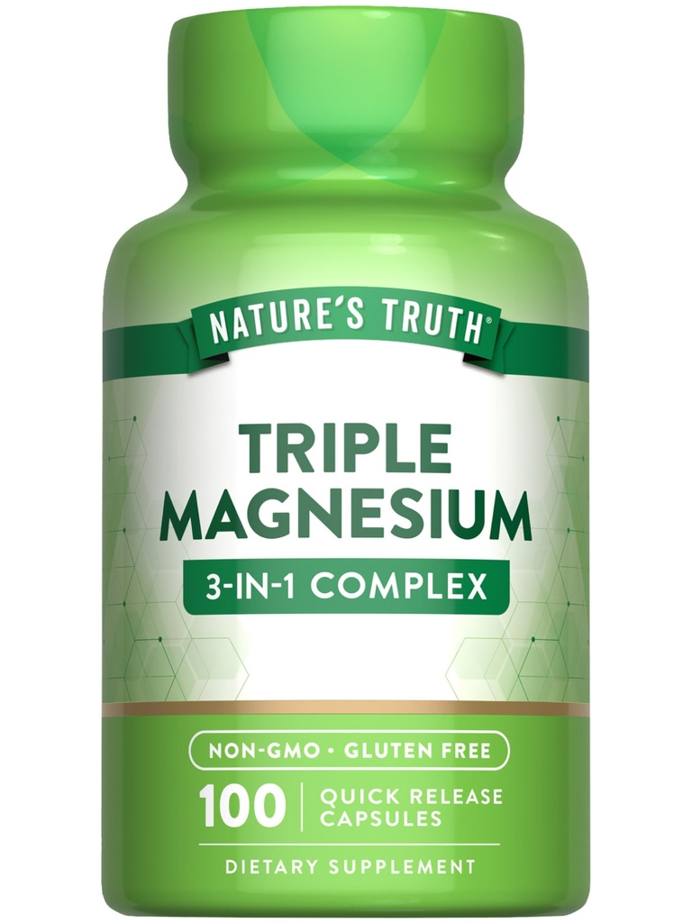 Nature's Truth Triple Magnésium Complex Supplément de 100 Capsules de Magnésium Oxyde, Citrate et Aspartate