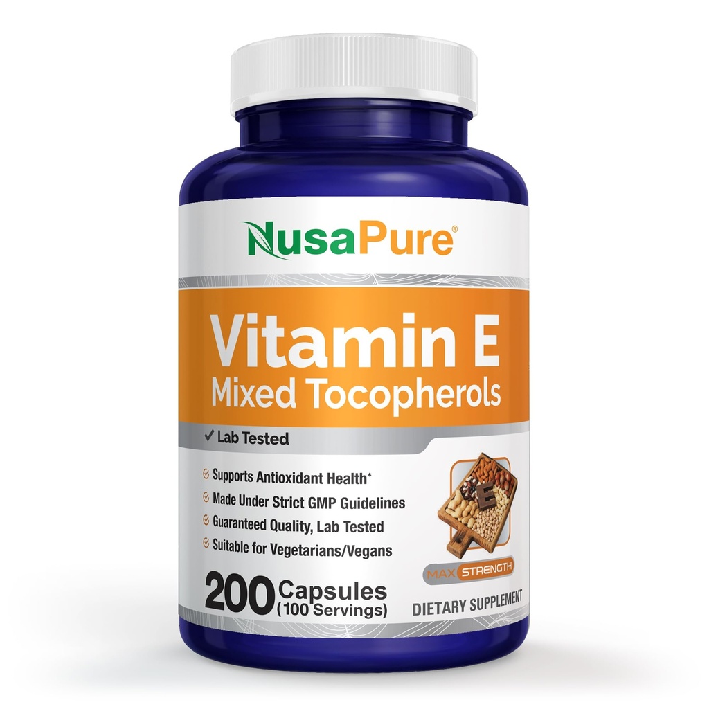 NusaPure Vitamin E 1000 IU 200 Tabletten (Non-GMO, Glutenfrei) - Gemischte Tocopherole