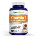 NusaPure vitamine E 1000 UI 200 comprimés (non-OGM, sans gluten) - Tocophérols mélangés