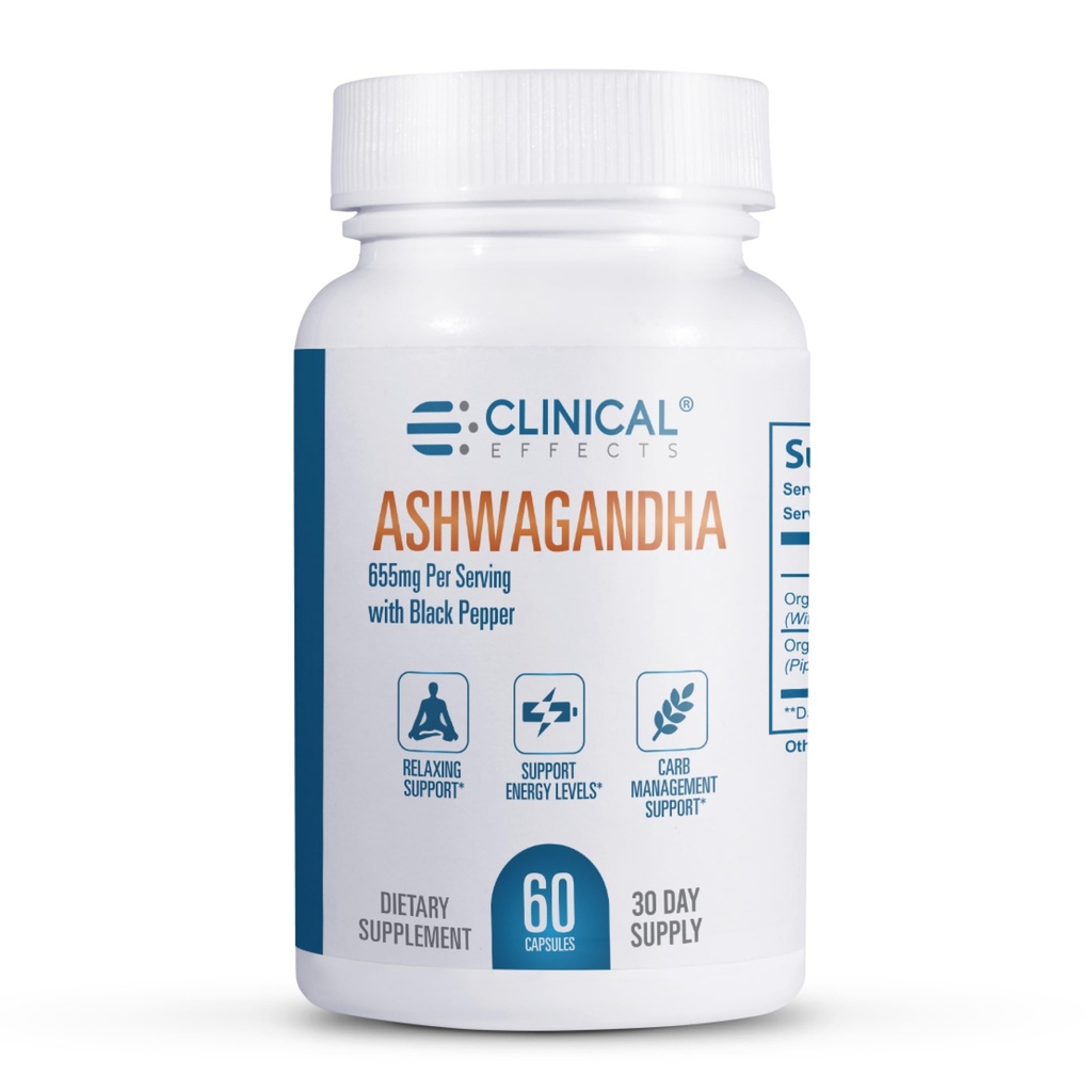 Effetti clinici Ashwagandha con pepe nero per Stamina e Calma - 60 capsule Ashwagandha - Made in The USA