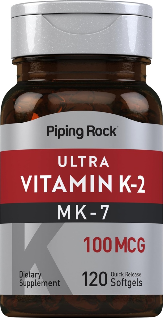Piping Rock Vitamine K2 MK7-100 mcg-120 Softgels, supplément sans gluten