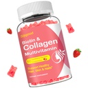 Kollagengummis für Frauen Männer, Frauen über 50, Collagen Peptides Protein Typ I,II,III,V,X mit Biotin Keratin Vitamin C A D E B12 K2 für Haut Haarnägel Immunität Energie 60 Erdbeeren Flavored Gummies