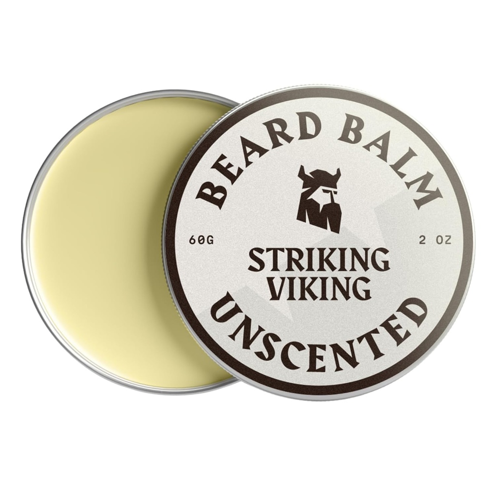Striking Viking Bart Balm für Herren - Lassen Sie in Bart Conditioner - Styling Balm Hergestellt mit natürlich abgeleiteten Bart Butter, Argan & Jojoba Öle (2 Unze (Pack von 1), Unscented)