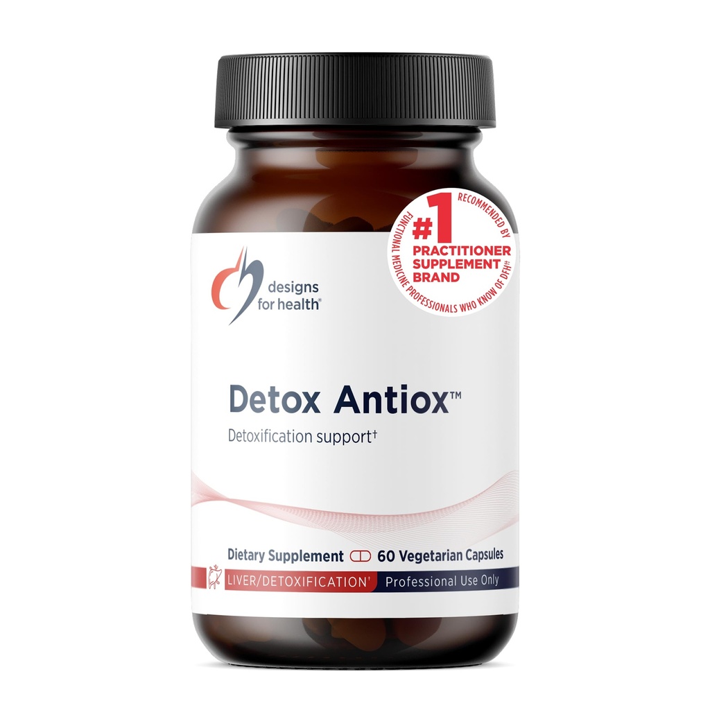 Designs for Health Detox Antiox - fegato + supporto di disintossicazione Supplemento antiossidante con estratto di curcuma (Curcumina), tè verde, semi di uva, vitamine + minerali - supporto immunitario (60 capsule)