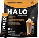 HALO Iced Caramel Latte - Energy Drink Powder – Gesunde Kaffeemischung für die Hydration mit Elektrolyten, Koffein, Vitamine und Mineralien - 20 Kalorien - Keto und niedrige Kalorien - 1 x 12 Sticks