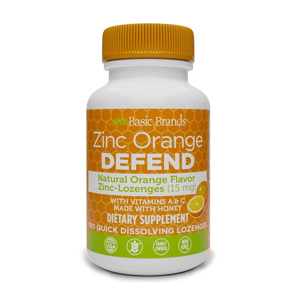 Marques de base Zinc Lozenges, 100 Comte, Orange