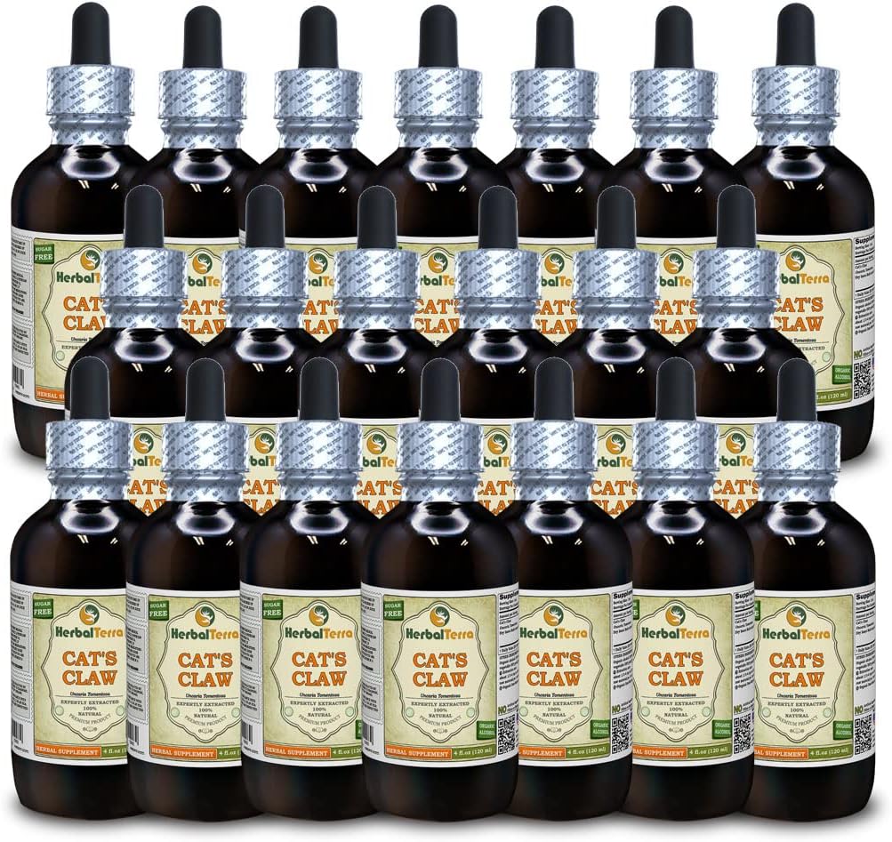 Griffe de chat (Uncaria Tomentosa) Teinture, Extrait liquide d'écorce intérieure séchée (Marque: HerbalTerra, Fièrement fabriqué aux États-Unis) 20x4 fl.oz (20x120 ml)