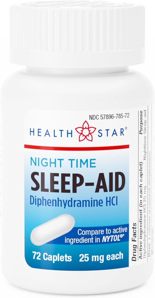 GeriCare Difenidramina notturna HCl 25 mg, Caplets Sleep-Aid, 72 Conte (Pack of 1)