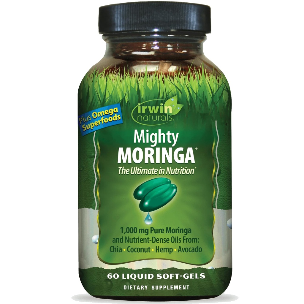 Irwin Naturals Mighty Moringa - 60 Softgels - 1000 mg reine Moringa und Nährstoff-Dense Öle aus Chia, Kokosnuss, Hanf, Avocado