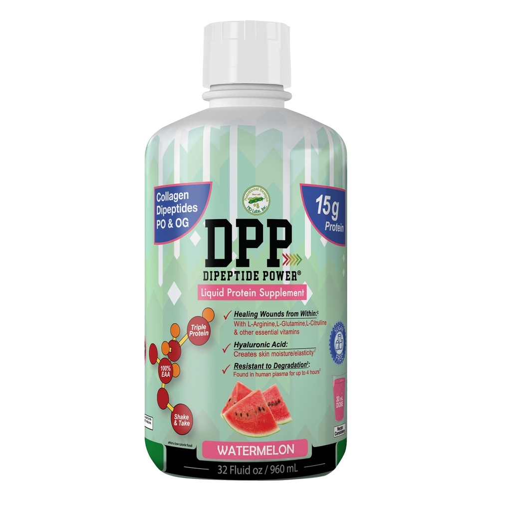 Dipeptide di DPP, collagene liquido di guarigione e integratore proteico di siero, senza zucchero, promuove la pelle sana & capelli per gli uomini e le donne (Watermelon, bottiglia, 32 Fl Oz)