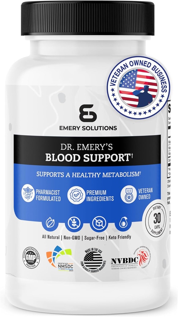 Dr. Emery’s Blood Support - Replenishes Vital Nutrients, CoQ10, B6, B9, B12 Vitamine, Non OGM, Tutto Naturale, Keto Friendly - 30 Capsule