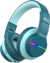 iClever BTH12 Kinder Bluetooth Kopfhörer,Colorful LED Lichter Wireless Kinder Kopfhörer,74/85dBA Safe Volume,85H Playtime,Bluetooth 5.2,Over Ohr Kopfhörer Eingebaute Mikrofon für iPad/Tablet/Airplane,Green