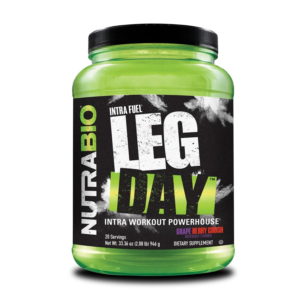 NutraBio Leg Day Intra Workout Powder – Advanced Carb Supplement mit Cluster Dextrin & Elektrolyten – Carb Powder mit EAAs/BCAAs – Cyclic Dextrin for Performance – Grape Berry, 20 Portionen