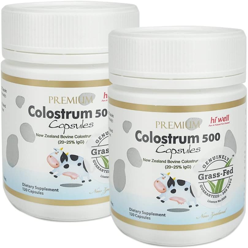 (Pack of 2) Hi Well Premium 100% puro neozelandese Bovine Grass-Fed Colostrum 500 120 capsule