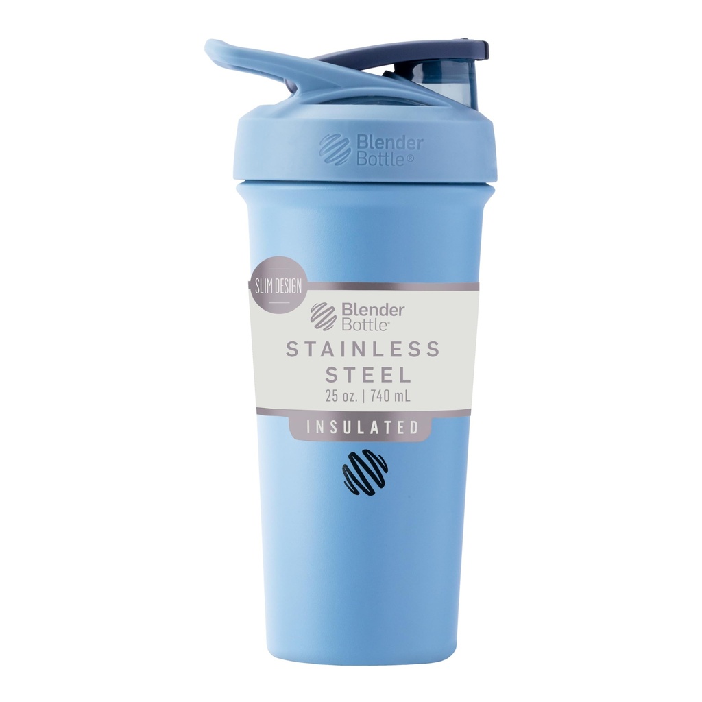 BlenderBottle Sport Elegante In acciaio inox Shaker Bottiglia con filo Whisk, 25-Ounce, Dusty Blue – Protein Shakes & Hydration per atleti e fitness Enthusiasts, Easy Mixing, Slim Facile da tenere, mantiene Bevande freddo, Lockable Lid