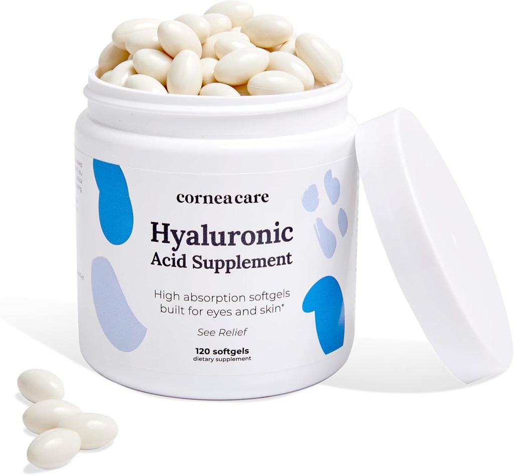 CornéeCare Haute Absorption Acide hyaluronique , Suppléments d'acide hyaluronique , Comprimés d'hydratation , Supplément anti-vieillissement Vitamines oculaires , Suppléments d'oeil , 120 Softgels