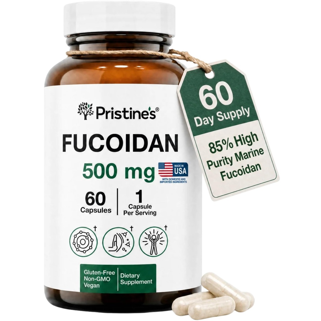 PriSTINE'S Fucoidan 500MG Integratore Immunitario Capsule - Alimentazione 60 giorni - Brown Seaweed Extract - Potent Herbal Antioxidant Lung Health & Skin Health Support