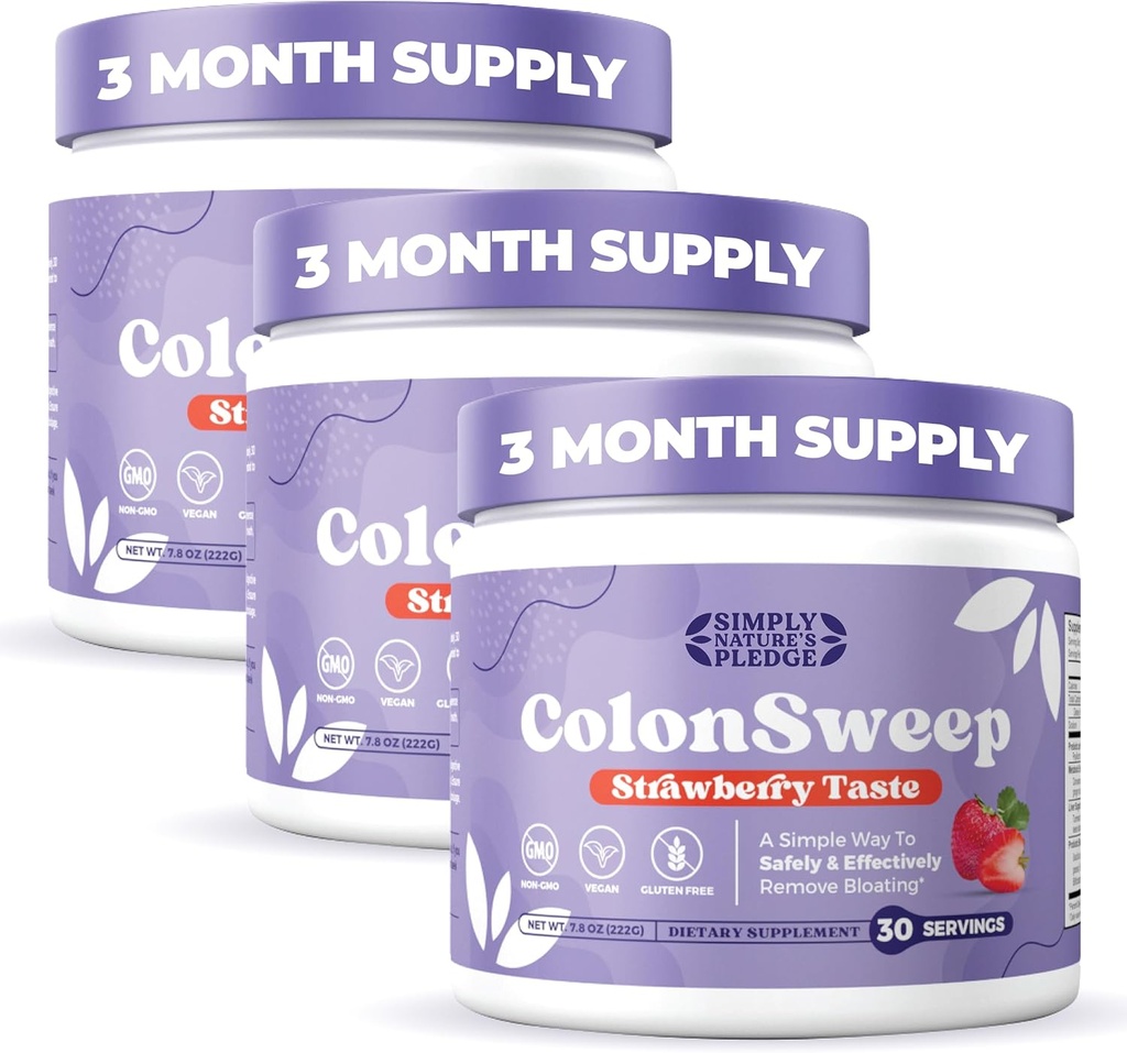 ColonSweep - Erdbeeren Flavored Probiotic Psyllium Husk Pulver Colon Cleanser,7.8 Unze Fiber Supplement Unterstützung für Gut Health - Cleanse for Bloating Relief & Detox- 30 Servings (Pack von 3)