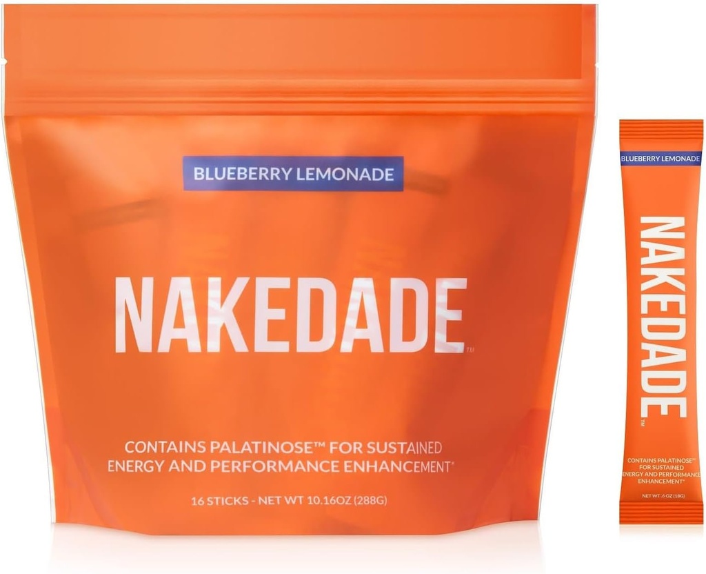 Nakedade Blueberry Lemonade – Performance Enhancing Sports Drink Powder - Elektrolytpulver – Keine GVO oder künstliche Süßungsmittel, Glutenfrei, Sojafrei, Dairy-Free – 16 Sticks