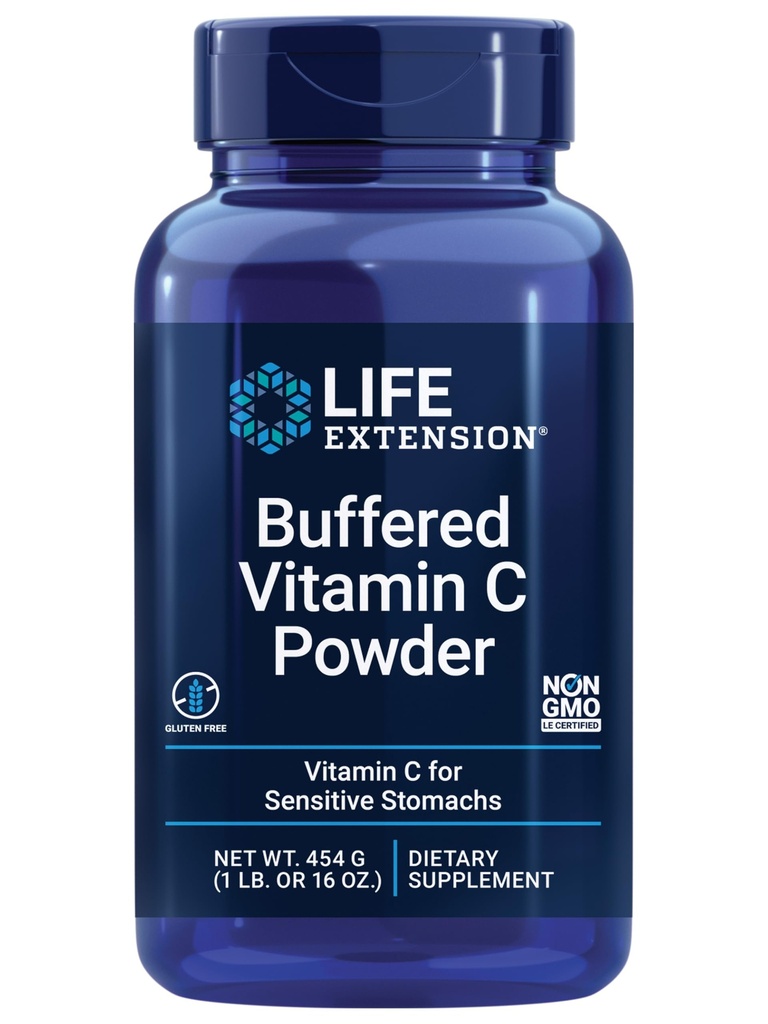 Estensione della vita Polvere di vitamina C tamponata, minerali assorbenti, calcio, magnesio, potassio e zinco, per stomaco sensibile, senza glutine, non OGM, vegetariano, 454 Grammi, circa 84 Serve