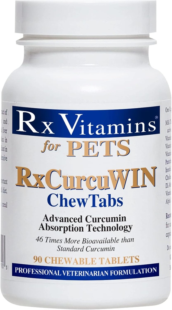 Rx Vitamines CurcuWIN Curcumine pour animaux de compagnie - Soutien immunitaire pour chat - Soutien digestif pour chien - 90 ct