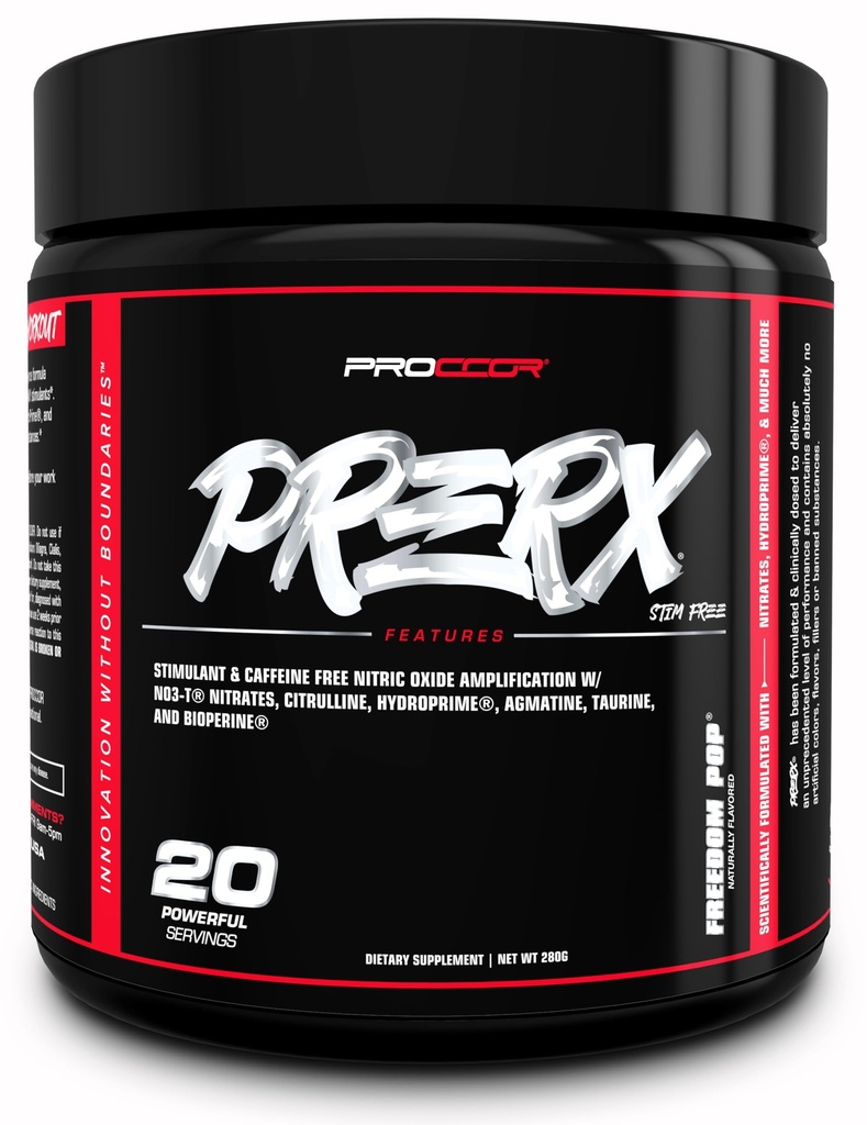 PreRx Koffein Freie Version - Vollständig klinisch dosiert, wissenschaftlich formuliert Performance Pre Workout mit Nitrate, Natürlich aromatisiert - 20 Servierungen (Freiheit Pop)