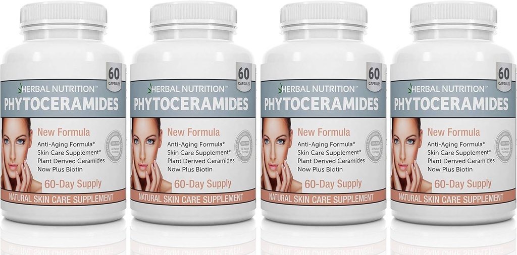 Kräuternahrung Phytoceramide Reis Basierend auf Biotin Vitamin A C D und E, 4 Flaschenpackung 40mg