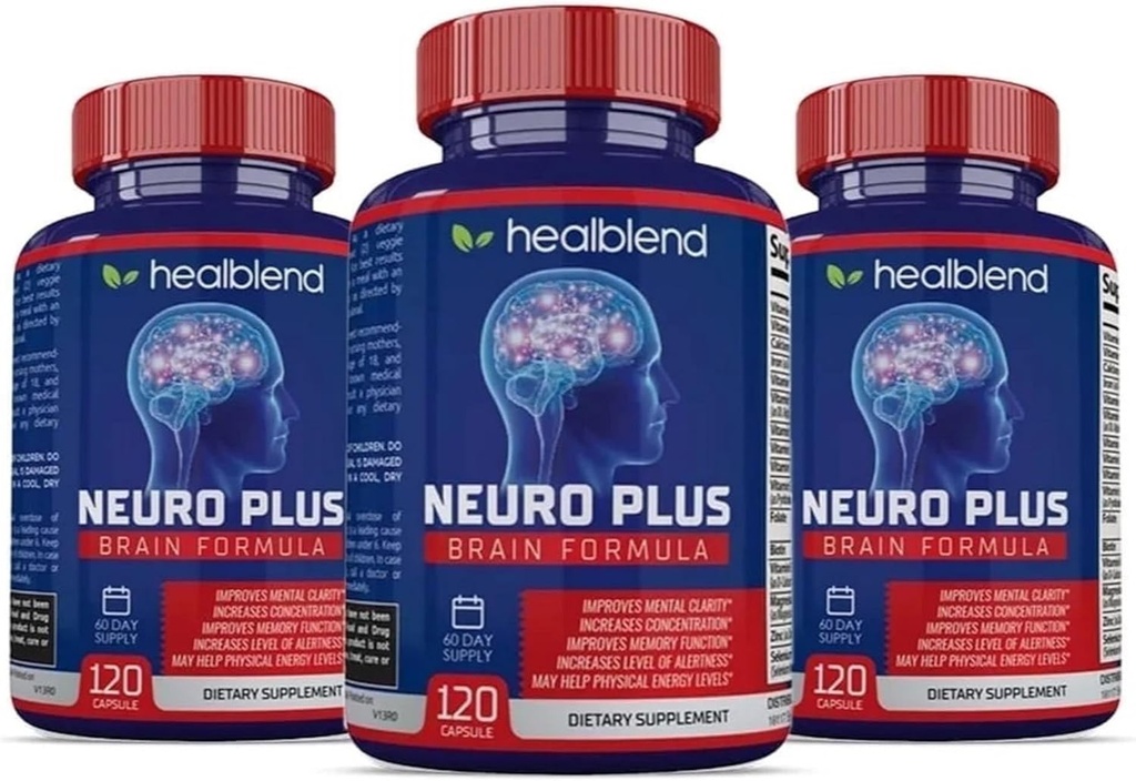 Neuro Plus Brain & Focus Formula - Integratore Booster del cervello, Supporta Clarity Mentale & Focus - Migliora la concentrazione & Mental Energy – 120 Capsule (3 Pack)