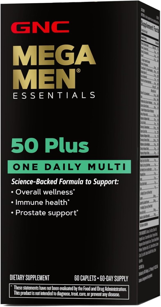 GNC Mega Men One Daily 50 Plus Multivitamin, Science-Backed Formula per il benessere complessivo, la prostata e il supporto circolatorio e la salute immunitaria, 60 Count