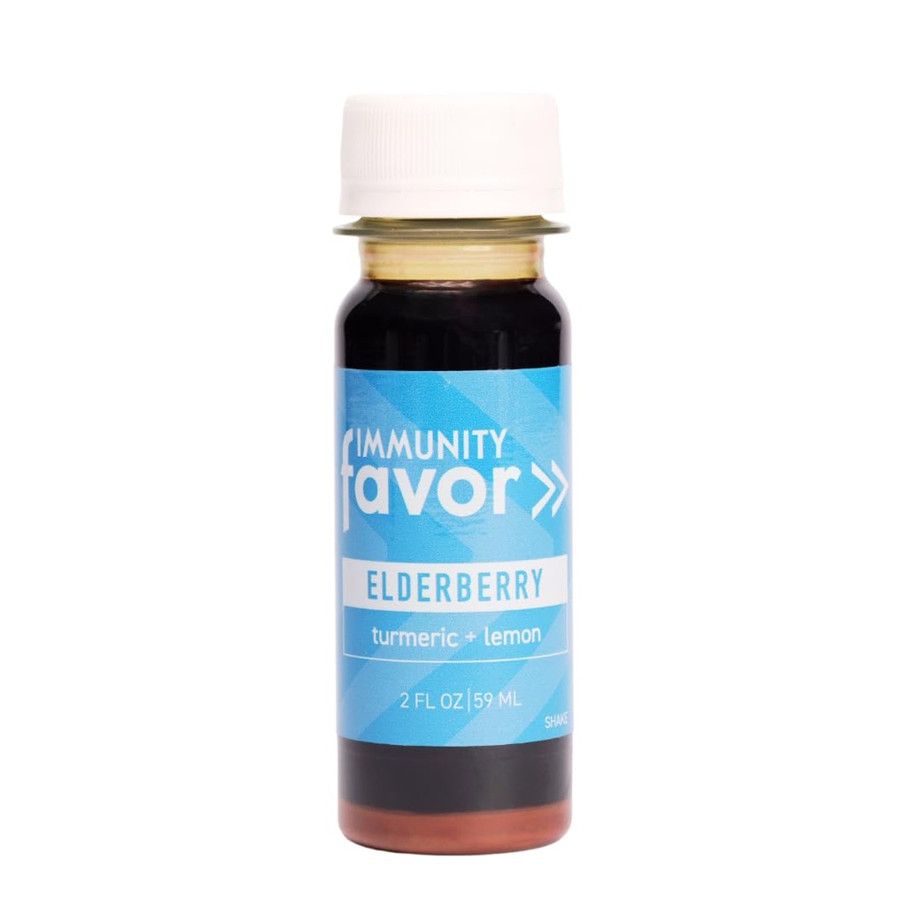 Favor Elderberry Immunity Shot - Shots de bien-être naturel avec curcuma et citron - Boissons pour et Immunity Boost, Vitamines & Nutriments, & Daily Wellness - 12 Pack (2oz chacun)