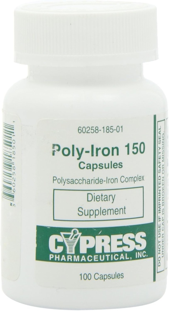 Nahrungsergänzung - Poly Eisen Kapseln 150 mg (100 Kapseln pro Flasche) von Cypress Pharmaceutical #185-01 (1 Flasche 100 Kapseln)