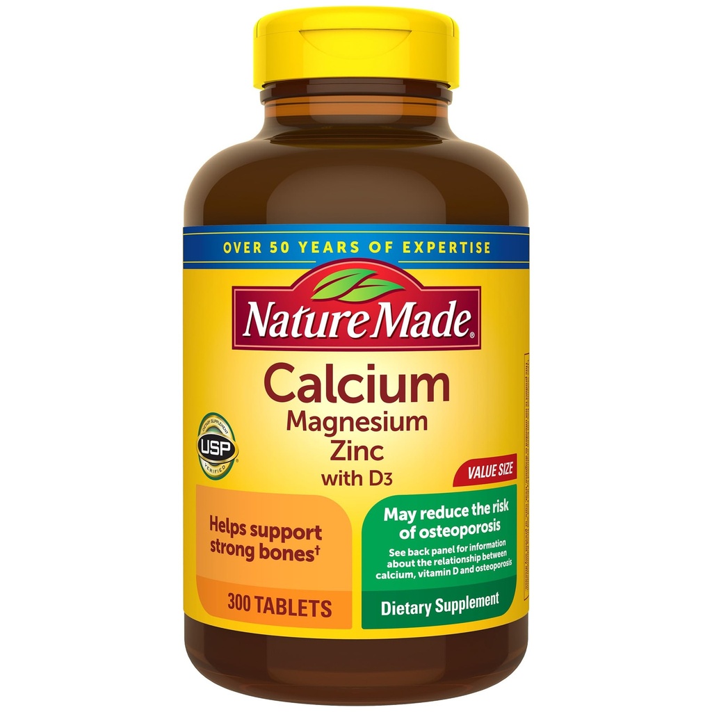 Natur Made Calcium Magnesium Zink mit Vitamin D3, Nahrungsergänzungsmittel für Knochenunterstützung, 300 Tabletten