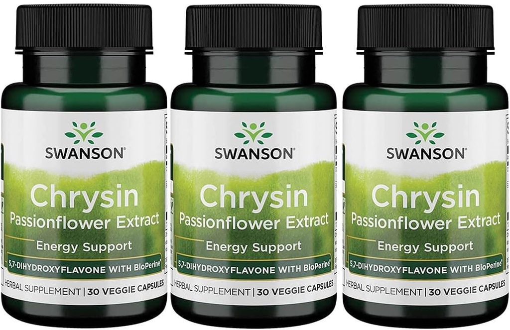 Swanson Chrysin Passionflower Extract - Kräuterergänzung Förderung Gesamte Gesundheit, Wellness & Fitness - Natürliche Formel Mai Unterstützung Lean Muskelpflege - (30 Veggie Kapseln)