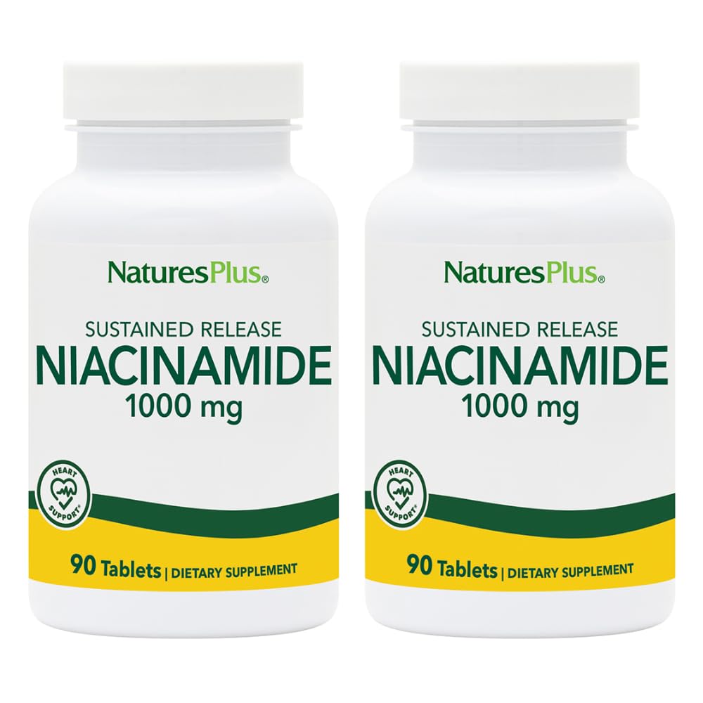 Natures Plus Niacinamide 1000 mg - 90 Sustained Release Tablets, Paket von 2 - Unterstützt Immun- und Hautgesundheit, Energieproduktion & Gehirn-Funktion - Vegetarisch, Glutenfrei - 180 Gesamt Servietten