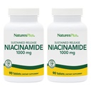 Natures Plus Niacinamide 1000 mg - 90 Sustained Release Tablets, Paket von 2 - Unterstützt Immun- und Hautgesundheit, Energieproduktion & Gehirn-Funktion - Vegetarisch, Glutenfrei - 180 Gesamt Servietten