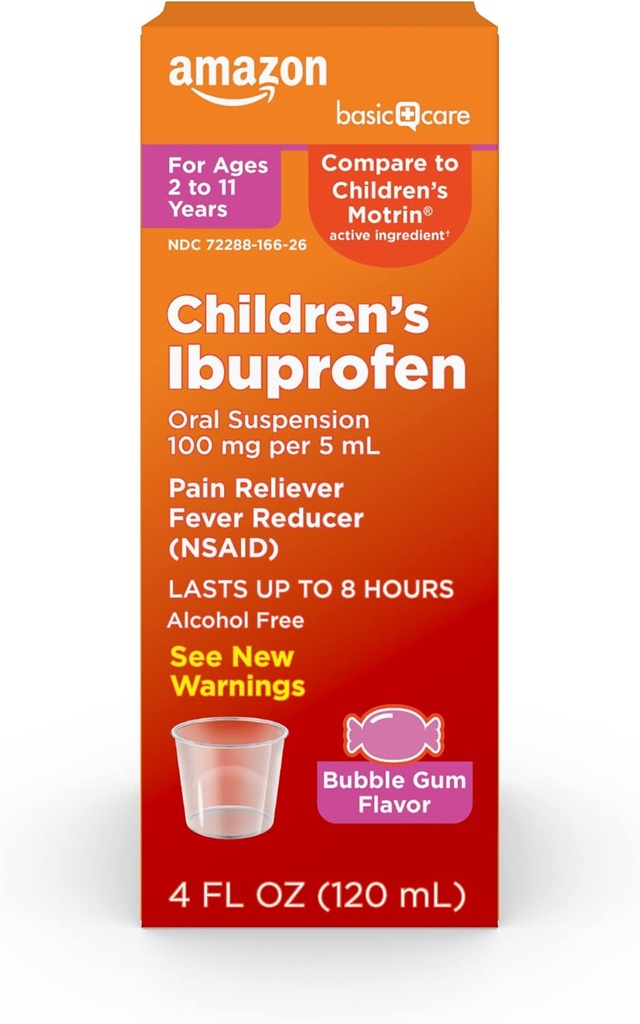 Grundpflege Kinder Ibuprofen Oral Suspension, 100mg, Bubblegum, 4 fl oz (Pack von 1)